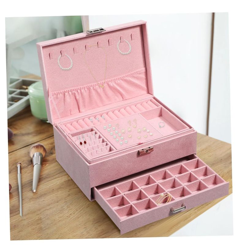 GENERICO - Joyero de 3 capas de gran capacidad de franela gamuza organizador de anillos pendientes y collares