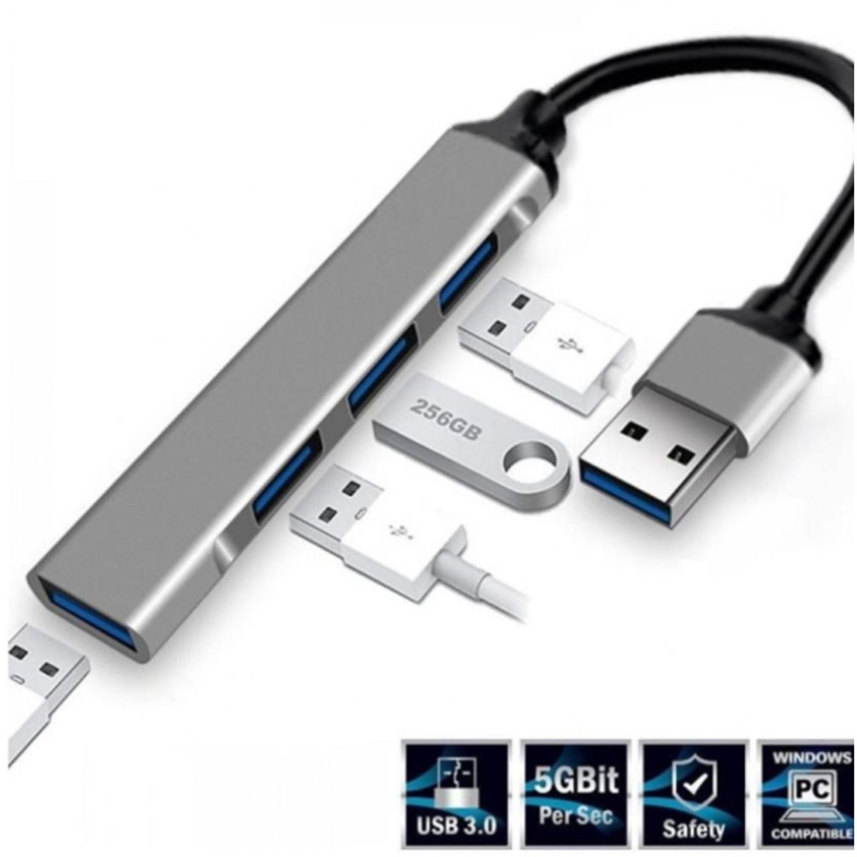 GENERICO - Hub USB Slim 4 puertos en 1 Aluminio USB 3.0 Extensor Premium