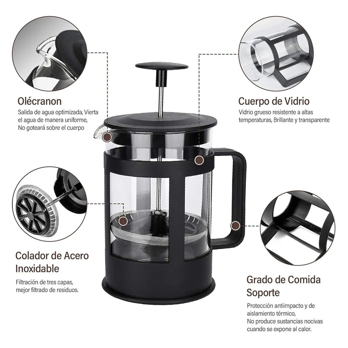 GENERICO - Cafetera Francesa 350ml Marinshop Prensa Francesa Espumadora