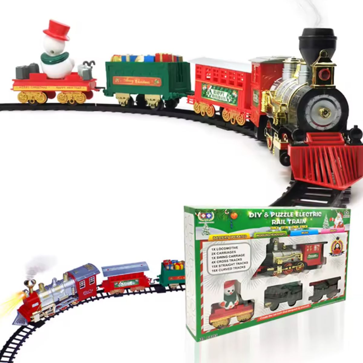 GENERICO - Adorno Decoración Tren Eléctrico Clásico Bota Humo Luminoso Arbol de Navidad 39pzas Multicolor