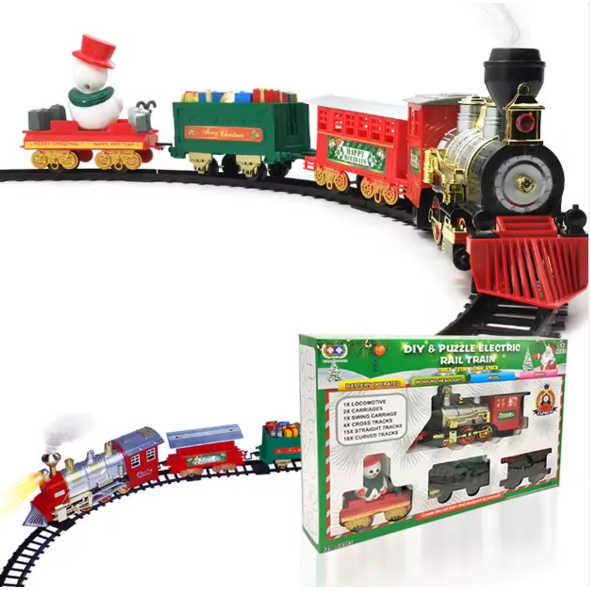 GENERICO - Adorno Decoración Tren Eléctrico Clásico Bota Humo Luminoso Arbol de Navidad 39pzas Multicolor