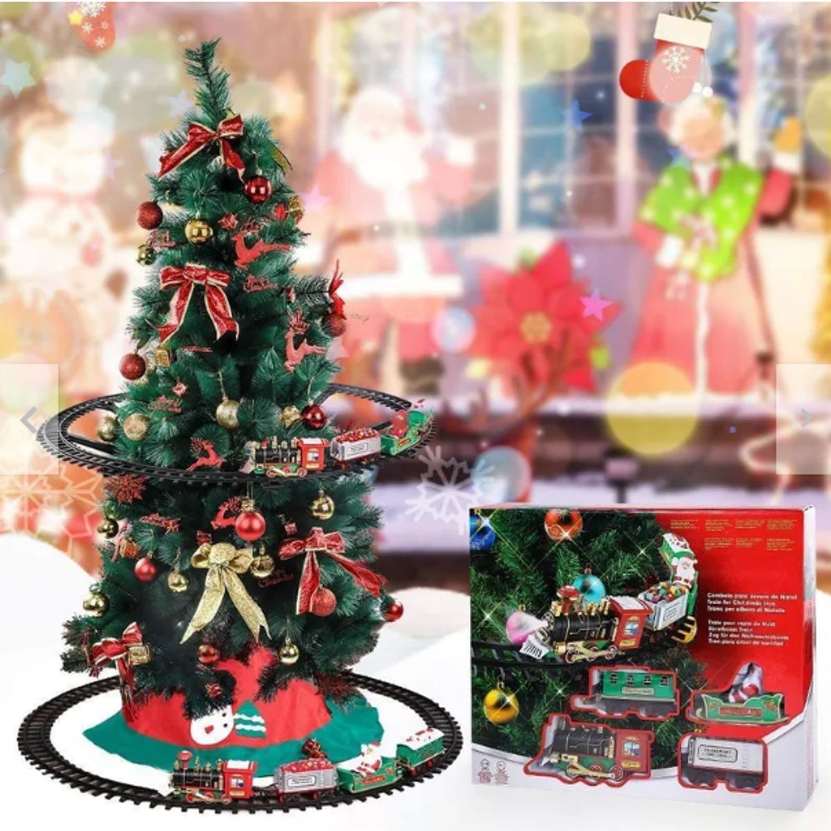 GENERICO - Adorno Decoración Tren Eléctrico Clásico Bota Humo Luminoso Arbol de Navidad 39pzas Multicolor