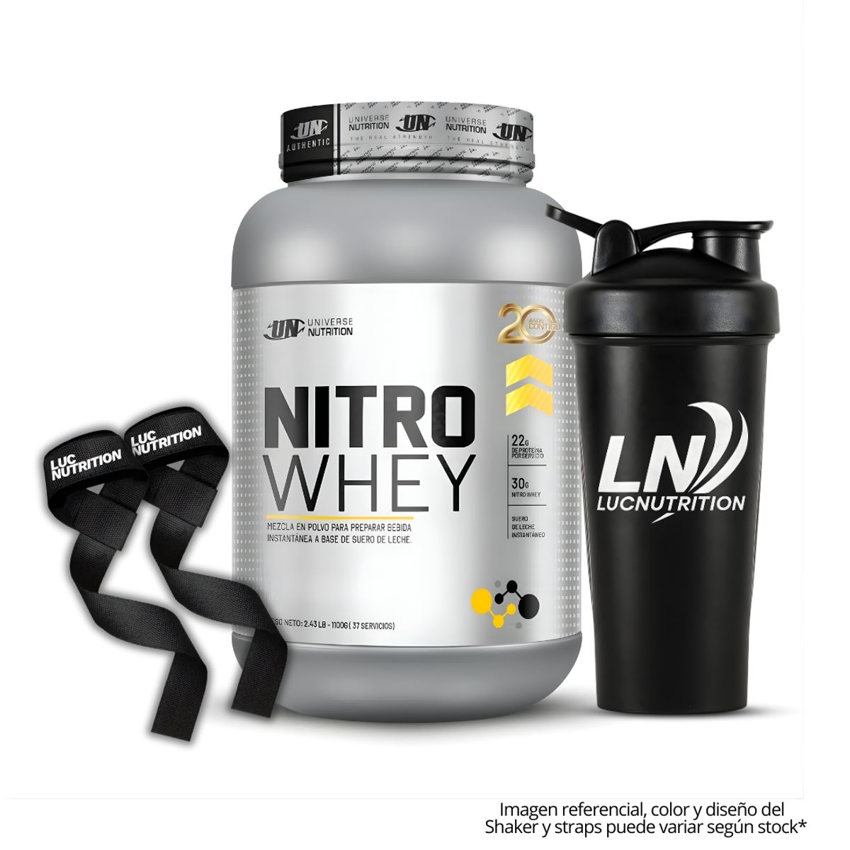 UNIVERSE NUTRITION - Nitro Whey 1.1 KG Proteina Universe Nutrition - Vainilla + Straps + Shaker
