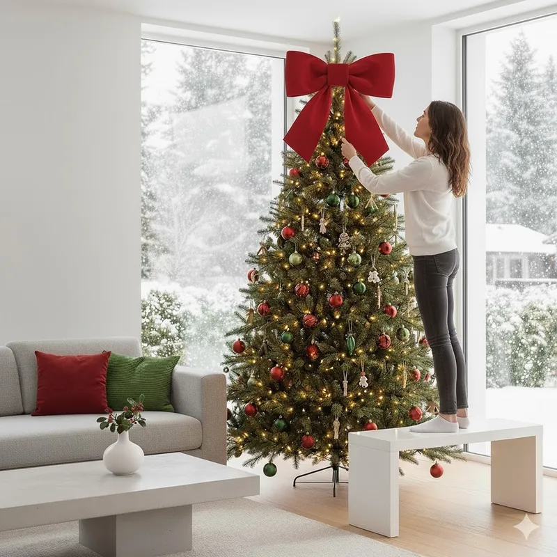 GENERICO - Lazo coquette rojo para arbol navideño 1 metro con moño en terciopelo