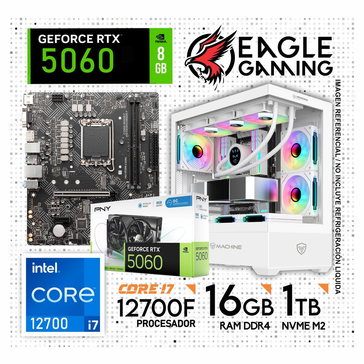 INTEL - Computadora Pc Intel Core I7 12700 RAM 16GB SSD 1TB RTX 5060 (12va Generación)