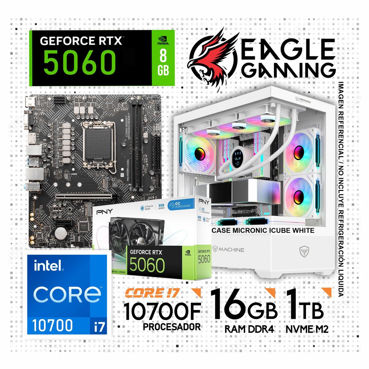 INTEL - Computadora Pc Intel Core I7 10700 RAM 16GB SSD 1TB RTX 5060 (10ma Generación)