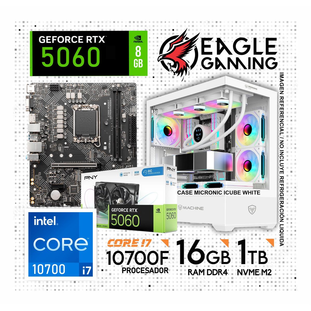 INTEL - Computadora Pc Intel Core I7 10700 RAM 16GB SSD 1TB RTX 5060 (10ma Generación)