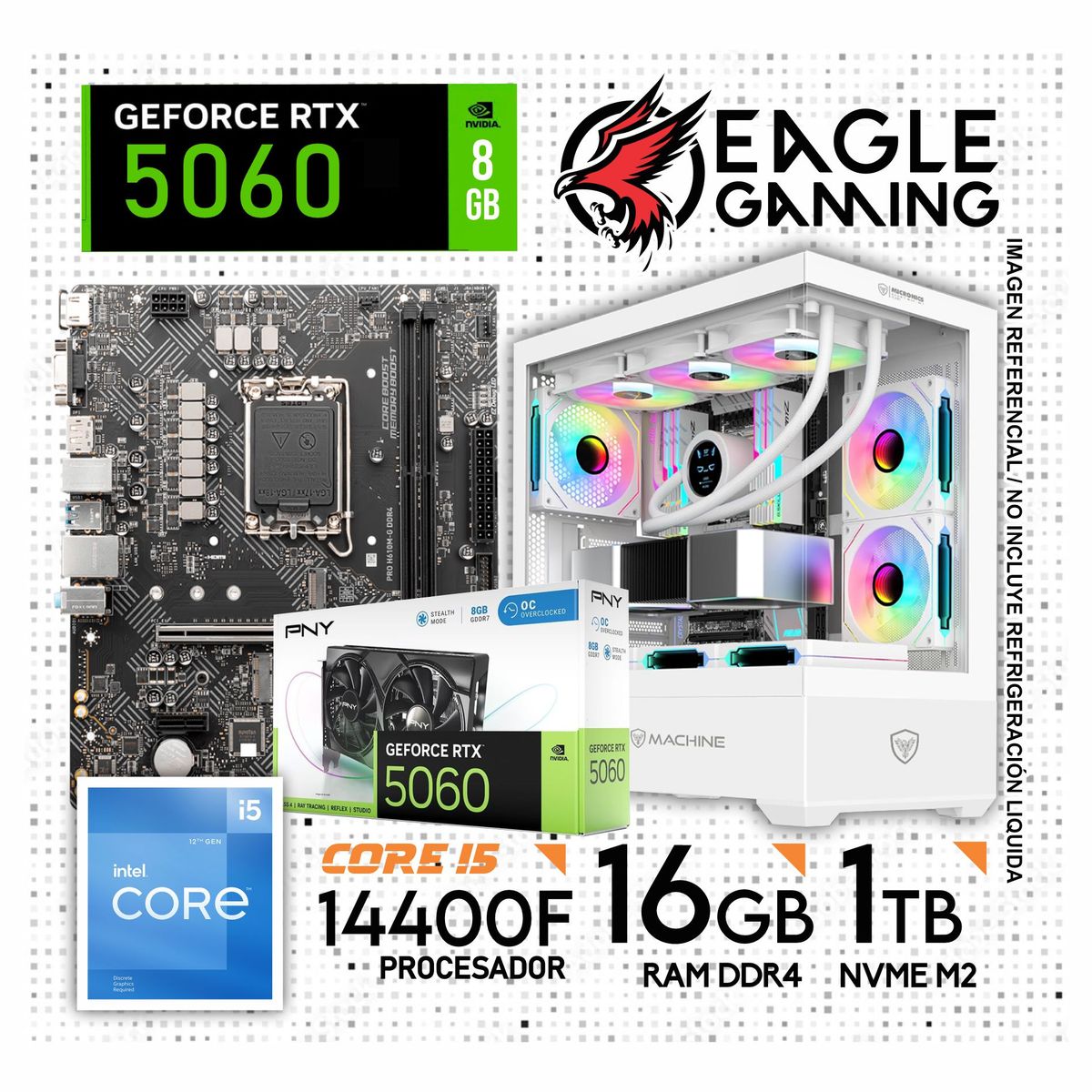 INTEL - Computadora Pc Intel Core I5 14400F RAM 16GB SSD 1TB RTX 5060 (14va Generación)