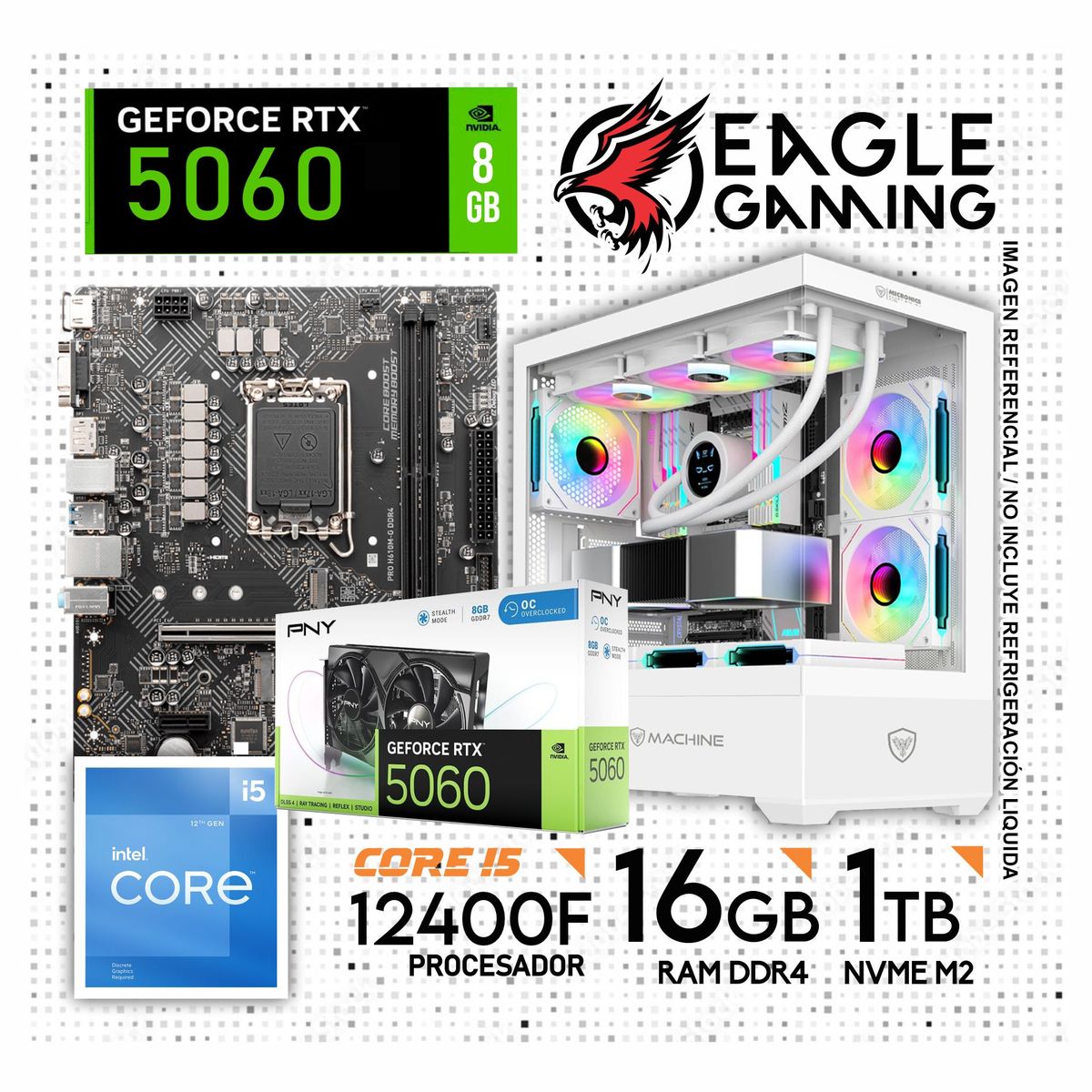 INTEL - Computadora Pc Intel Core I5 12400F RAM 16GB SSD 1TB RTX 5060 (12va Generación)