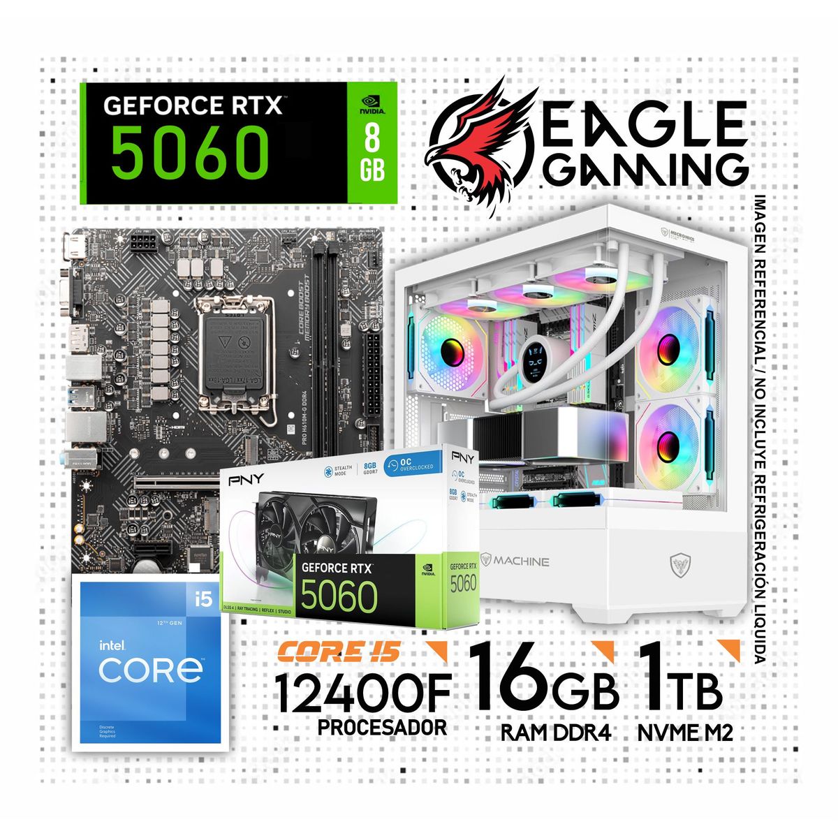 INTEL - Computadora Pc Intel Core I5 12400F RAM 16GB SSD 1TB RTX 5060 (12va Generación)