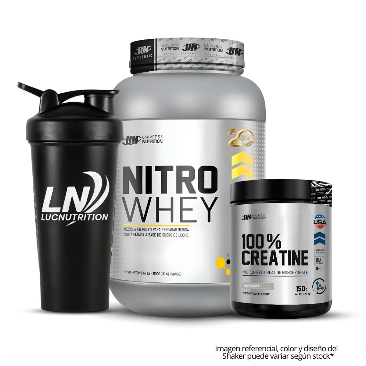 UNIVERSE NUTRITION - Nitro Whey 1.1 KG Proteina - Vainilla + Creatina Universe Nutrition 150 g - 60 serv + Shaker