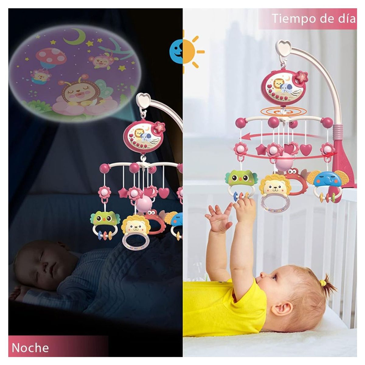 GENERICO - Móvil Musical Proyector León Elefantito para Bebé Niña