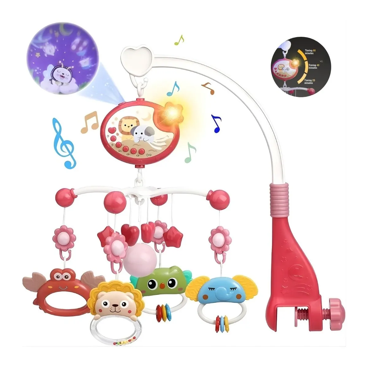 GENERICO - Móvil Musical Proyector León Elefantito para Bebé Niña