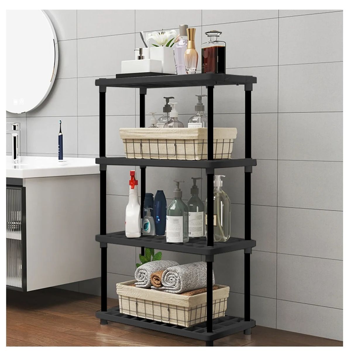 GENERICO - Estante Multifuncional 3 Pisos Rejilla Negro