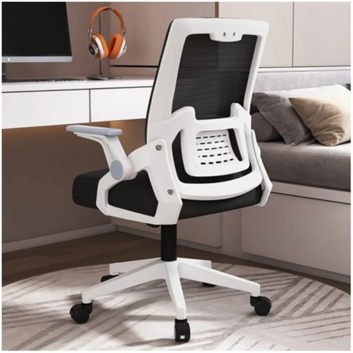 GENERICO - Silla de Oficina Ergonómica con Base Reforzada y Tapizado Blanco