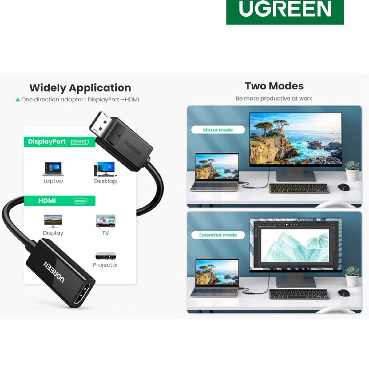 UGREEN - Adaptador Ugreen DisplayPort a HDMI 4K30Hz DP a HDMI