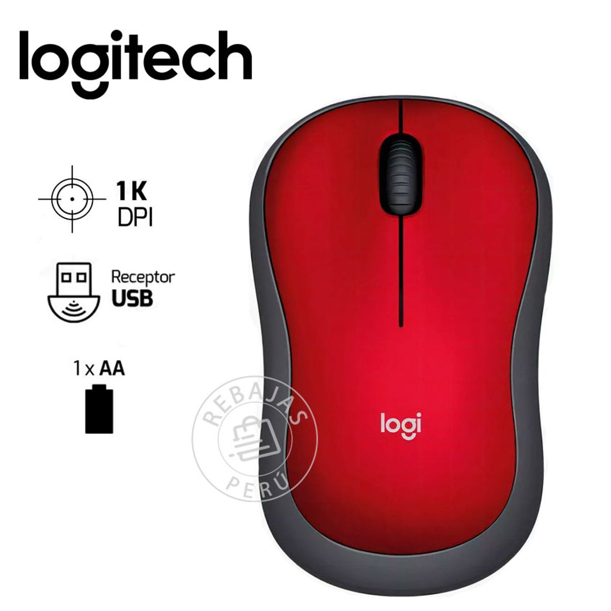 LOGITECH - Mouse Logitech M185 Wireless RojoNegro USB Compacto y Preciso