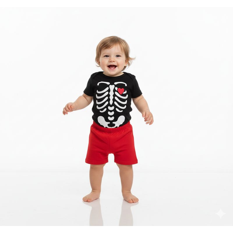 GENERICO - Conjunto Bebe Halloween Esqueleto Negro Body + Short