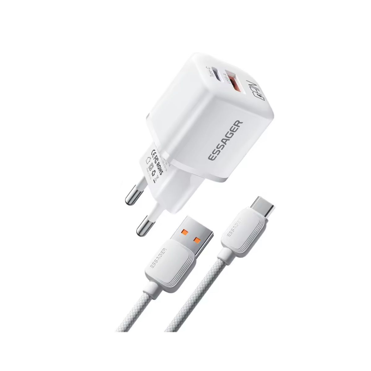 ESSAGER - Cargador Essager 20W Carga Rápida Dual + Cable USB-C 1m