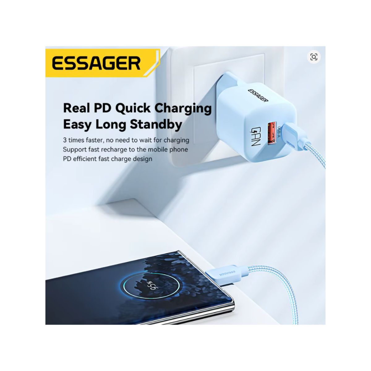 ESSAGER - Cargador Essager 20W Carga Rápida Dual + Cable USB-C 1m