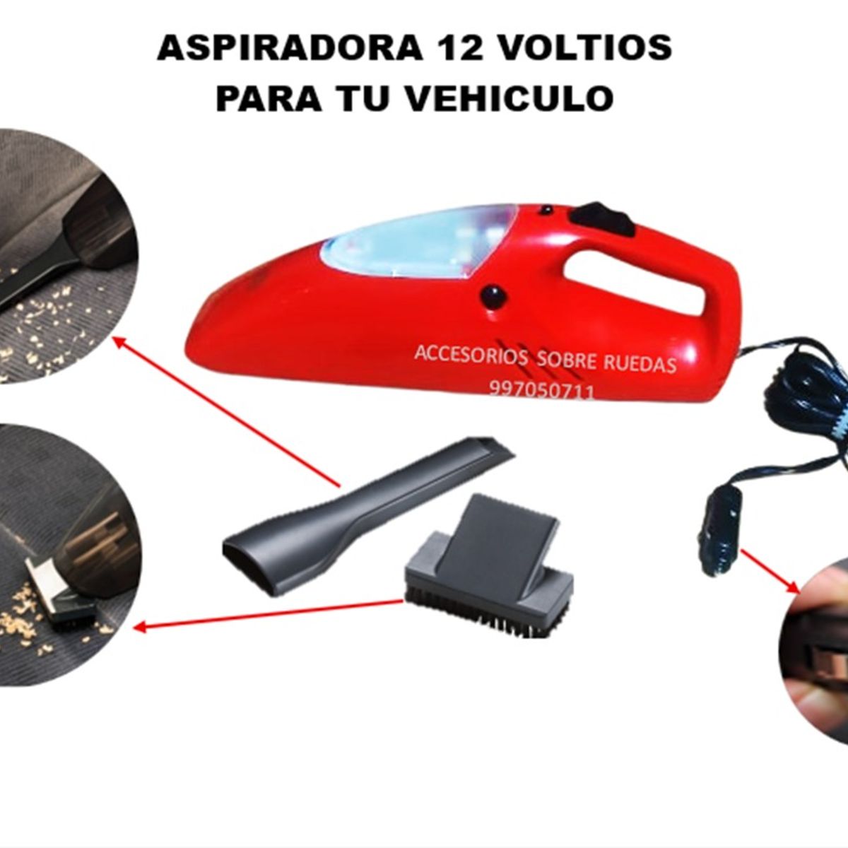 GENERICO - ASPIRADORA DE 12 VOLTIOS PARA VEHICULOS CON FOCO LED