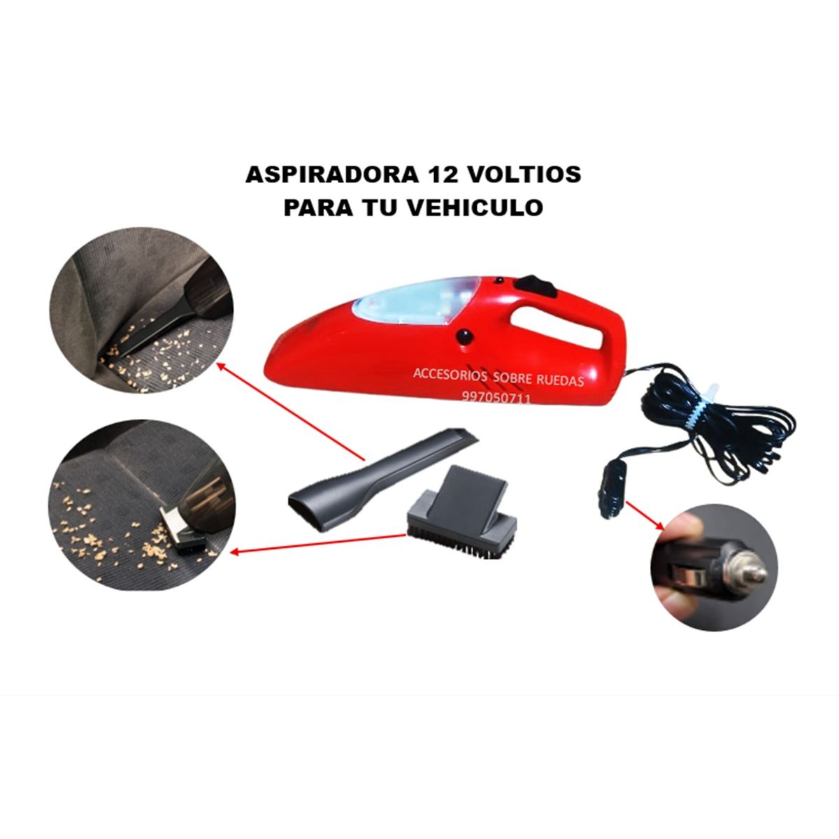 GENERICO - ASPIRADORA DE 12 VOLTIOS PARA VEHICULOS CON FOCO LED