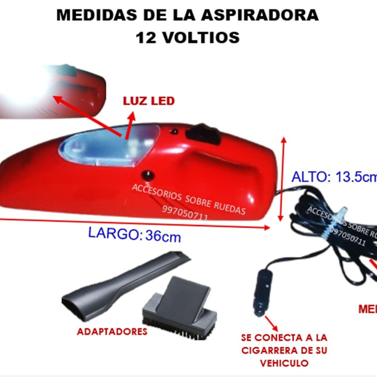 GENERICO - ASPIRADORA DE 12 VOLTIOS PARA VEHICULOS CON FOCO LED