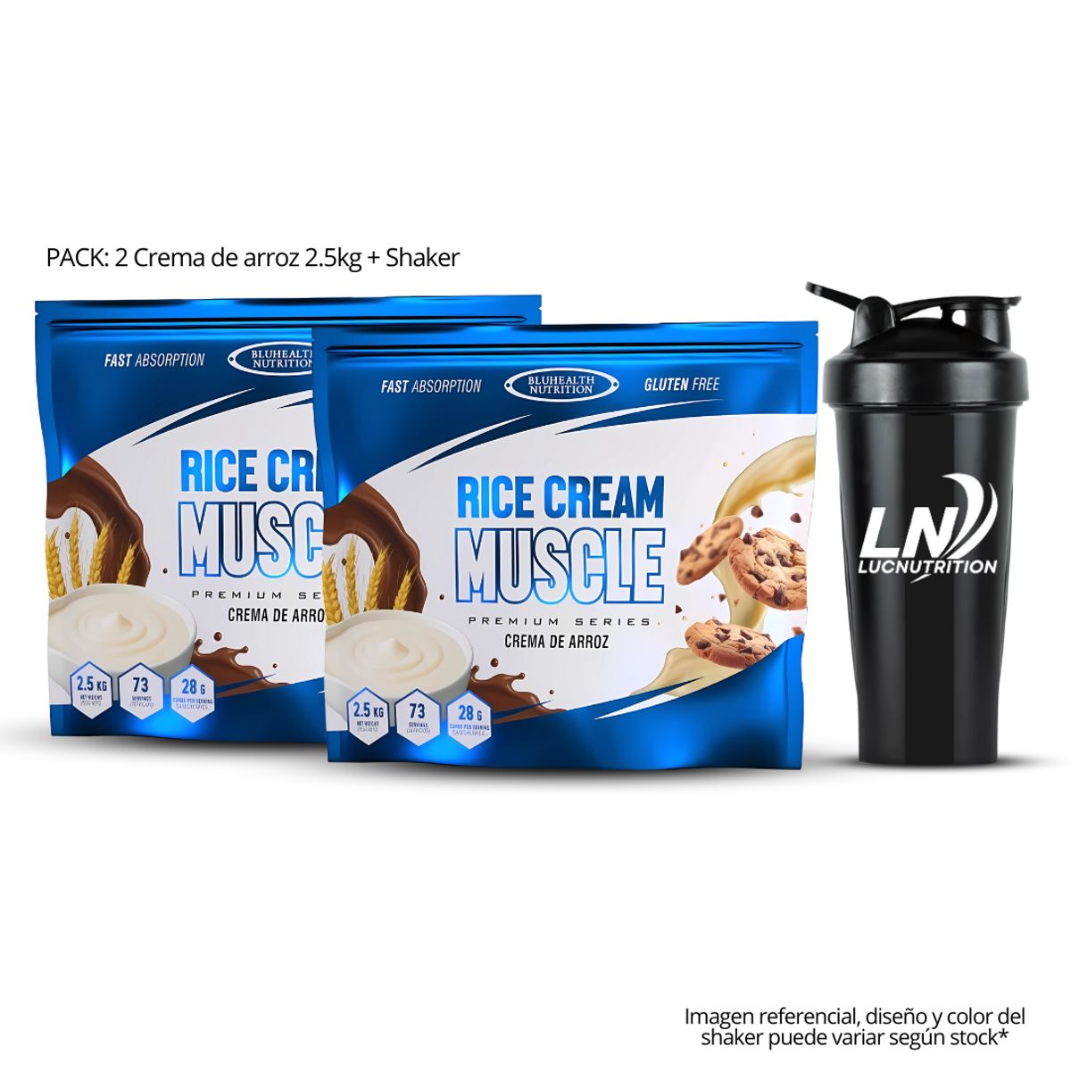 GENERICO - Crema de arroz 2.5 kg Bluhealth Nutrition - Vainilla PACK X 02 + Shaker