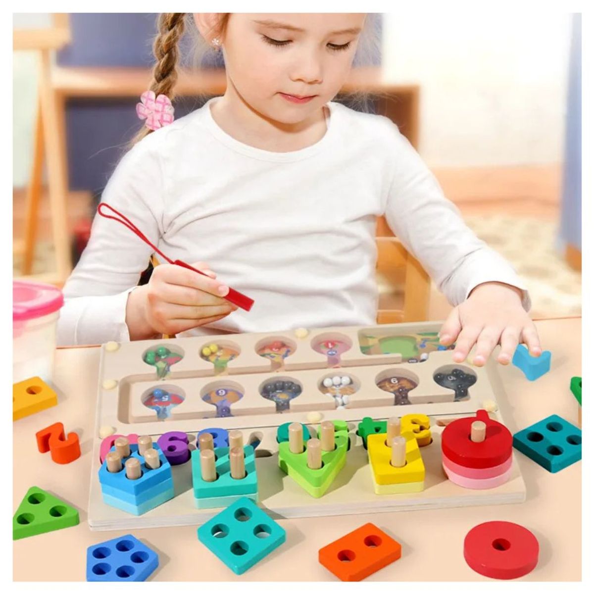 GENERICO - Tablero Montessori 3 en 1 Magnético de Madera