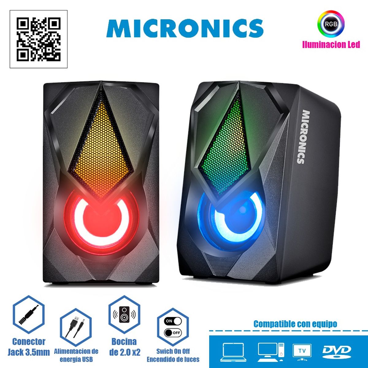 MICRONICS - Parlante Alámbrico LED Negro Micronics Corsair MIC S309-9
