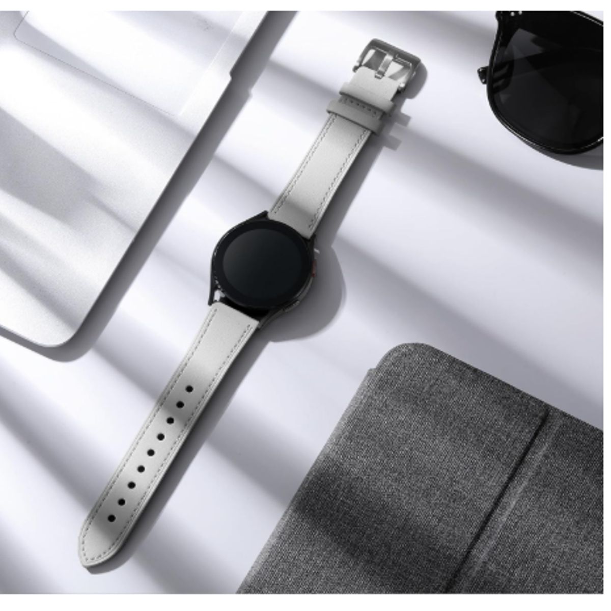 GENERICO - Correa Cuero para Samsung watch 4 / 44mm GRIS