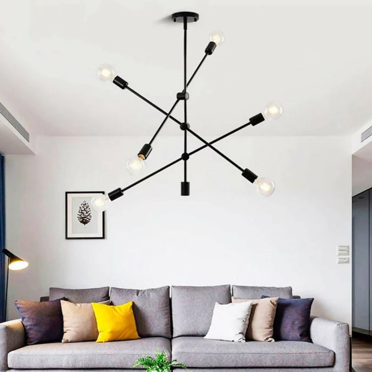 GENERICO - Lámpara de techo negro 6 luces, luminaria