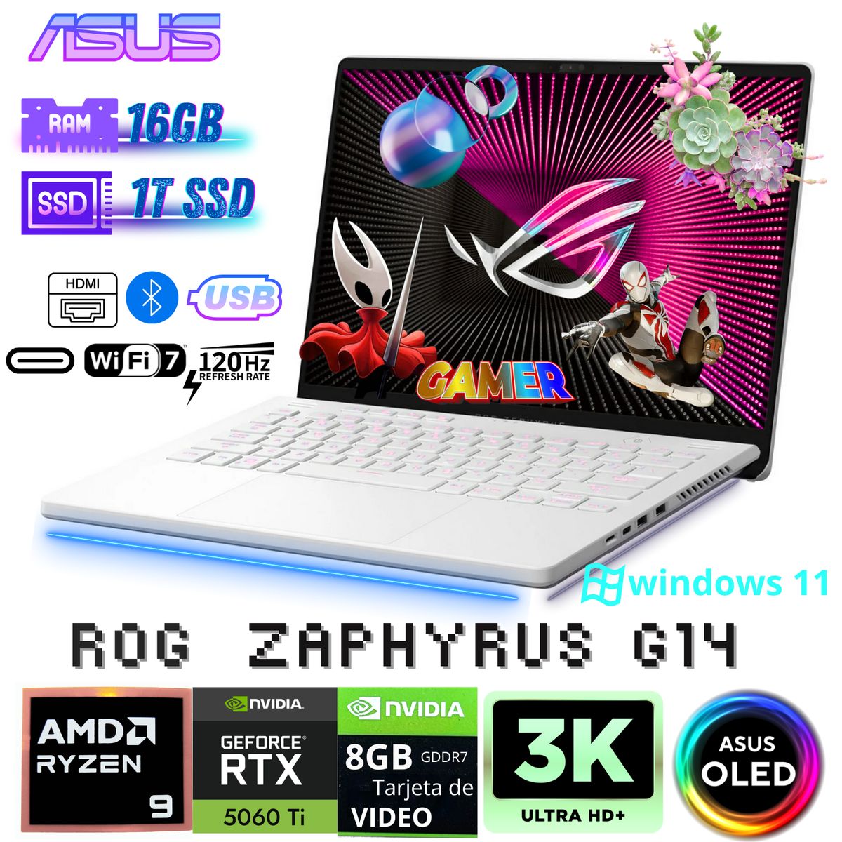 ASUS - ASUS ROG Zephyrus G14  Ryzen 9  RTX 5060  3K OLED 120 Hz 16GB RAM  1TB SSD