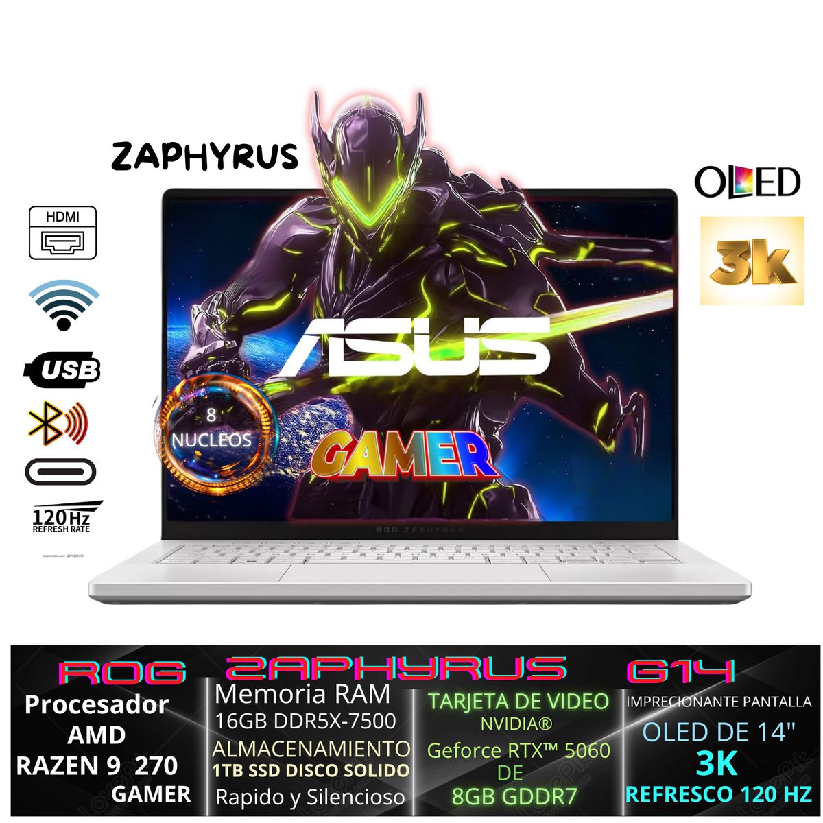 ASUS - ASUS ROG Zephyrus G14  Ryzen 9  RTX 5060  3K OLED 120 Hz 16GB RAM  1TB SSD