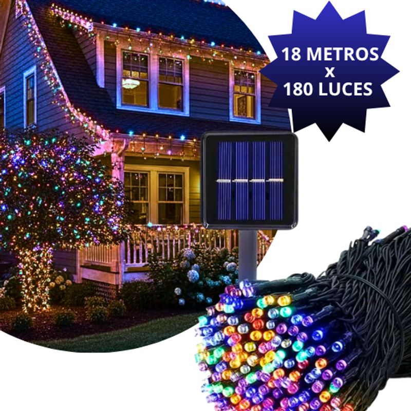GENERICO - Tira de 180 Focos con Panel Solar 18 metros Multicolor