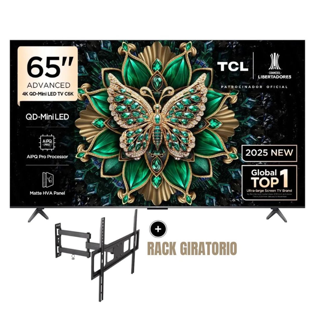 TCL - Televisor TCL Mini LED 65 QD UHD 4K Smart Google TV 65C6K + Rack Giratorio