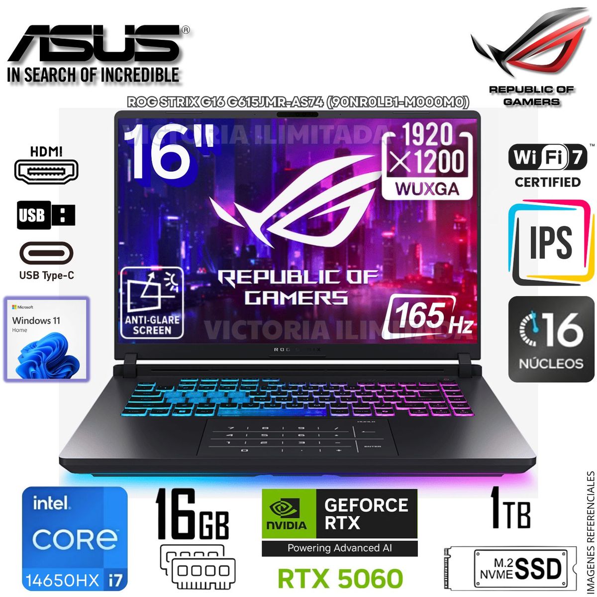 ASUS - Laptop Gamer ASUS ROG STRIX G16 Intel Core i7-14650HX Geforce RTX5060 16GB RAM 1TB SSD 16 WUXGA