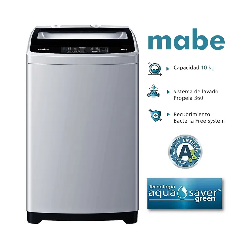 MABE - Lavadora automática Mabe 10 kg LMAP1015WGBB0 silver