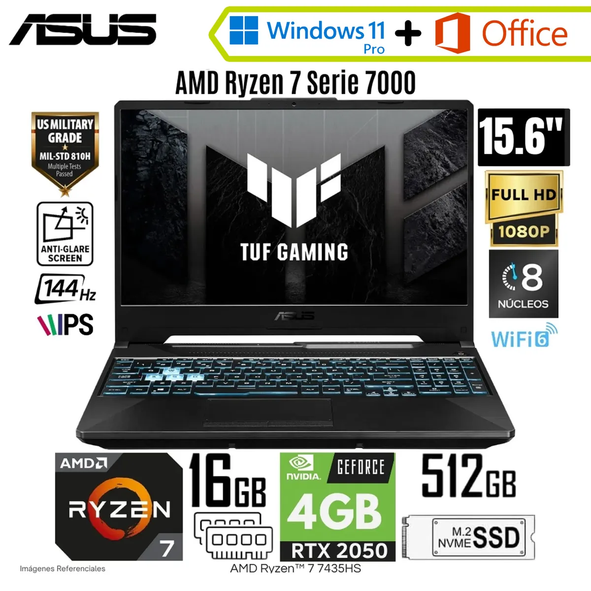 ASUS - Laptop ASUS TUF GAMING A15 15.6" FHD Ryzen 7-7435HS 16GB RAM 512GB SSD RTX 2050 4GB FA506NFR-HN014