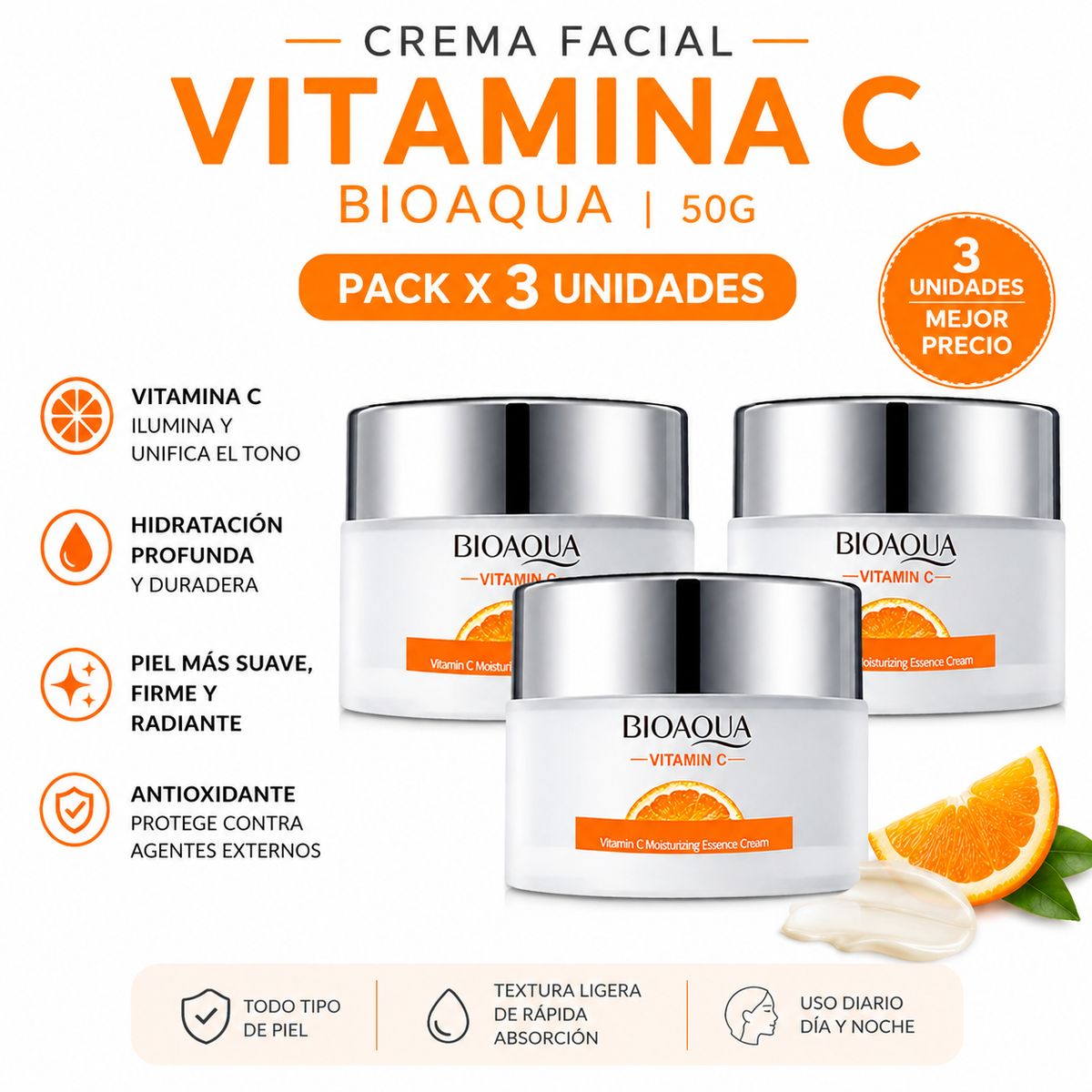 BIOAQUA - PACK 3 CREMA FACIAL VITAMINA C 50G BIOAQUA