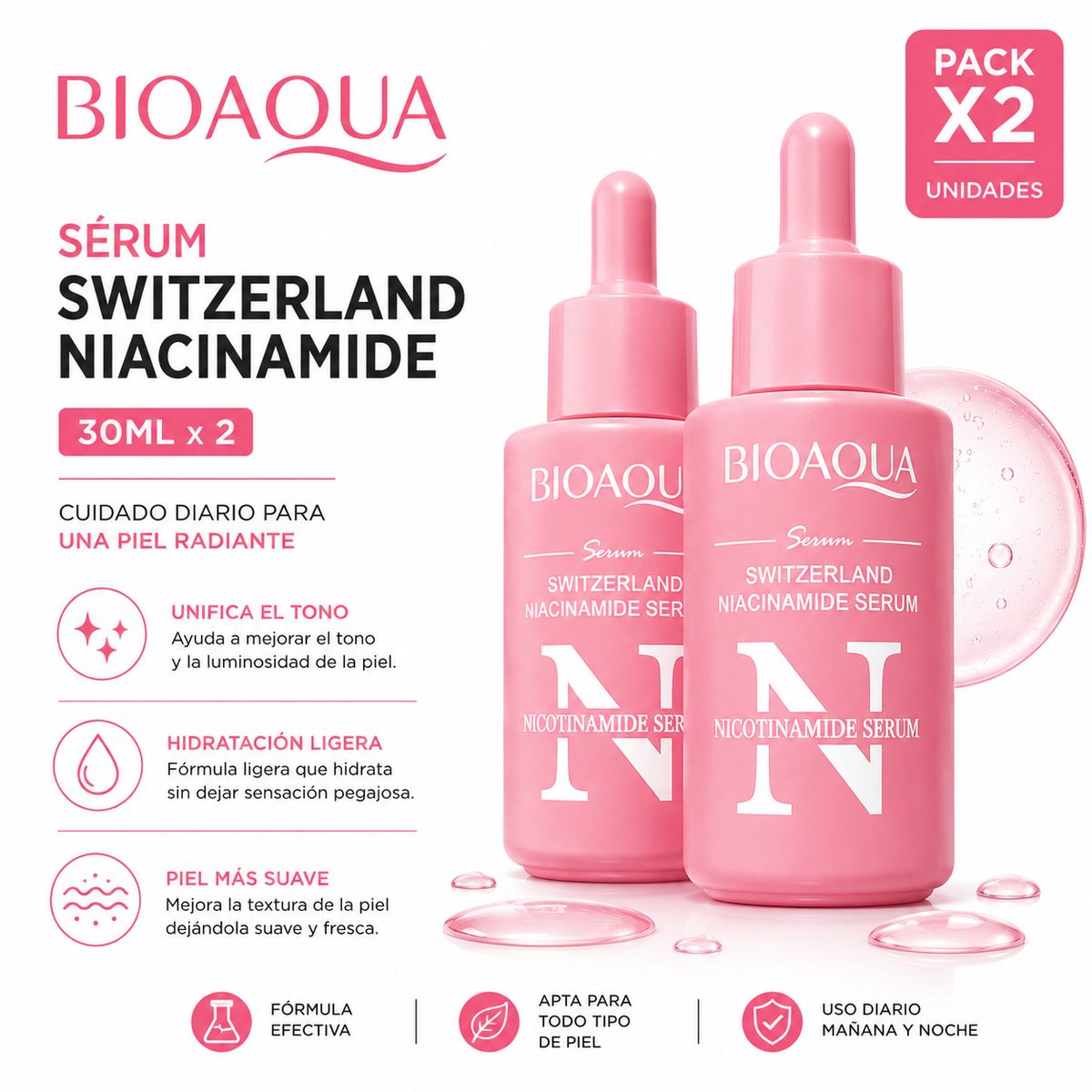 BIOAQUA - PACK 2 SÉRUM SWITZERLAND NIACINAMIDE 30ML BIOAQUA