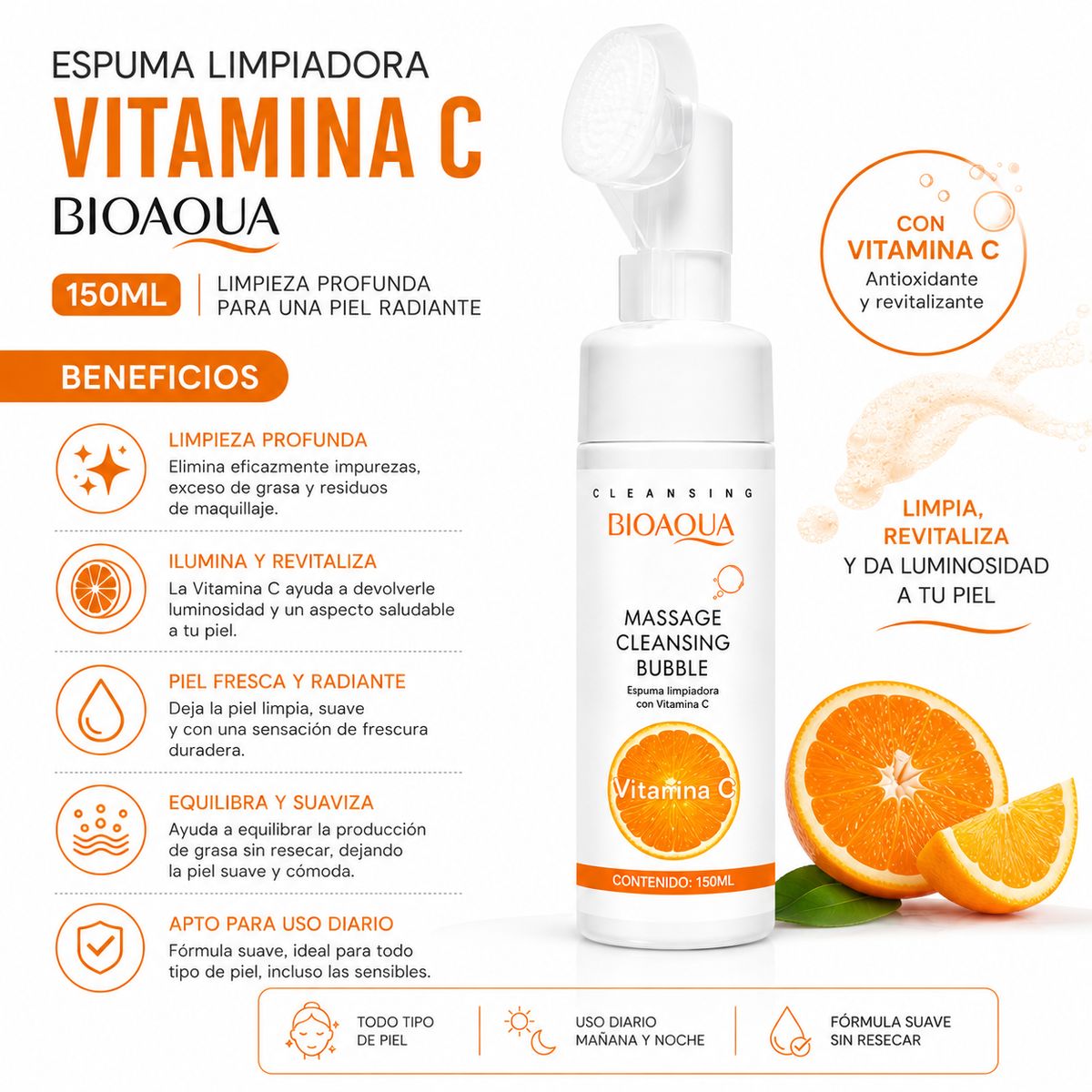 BIOAQUA - ESPUMA LIMPIADORA VITAMINA C 150ML BIOAQUA