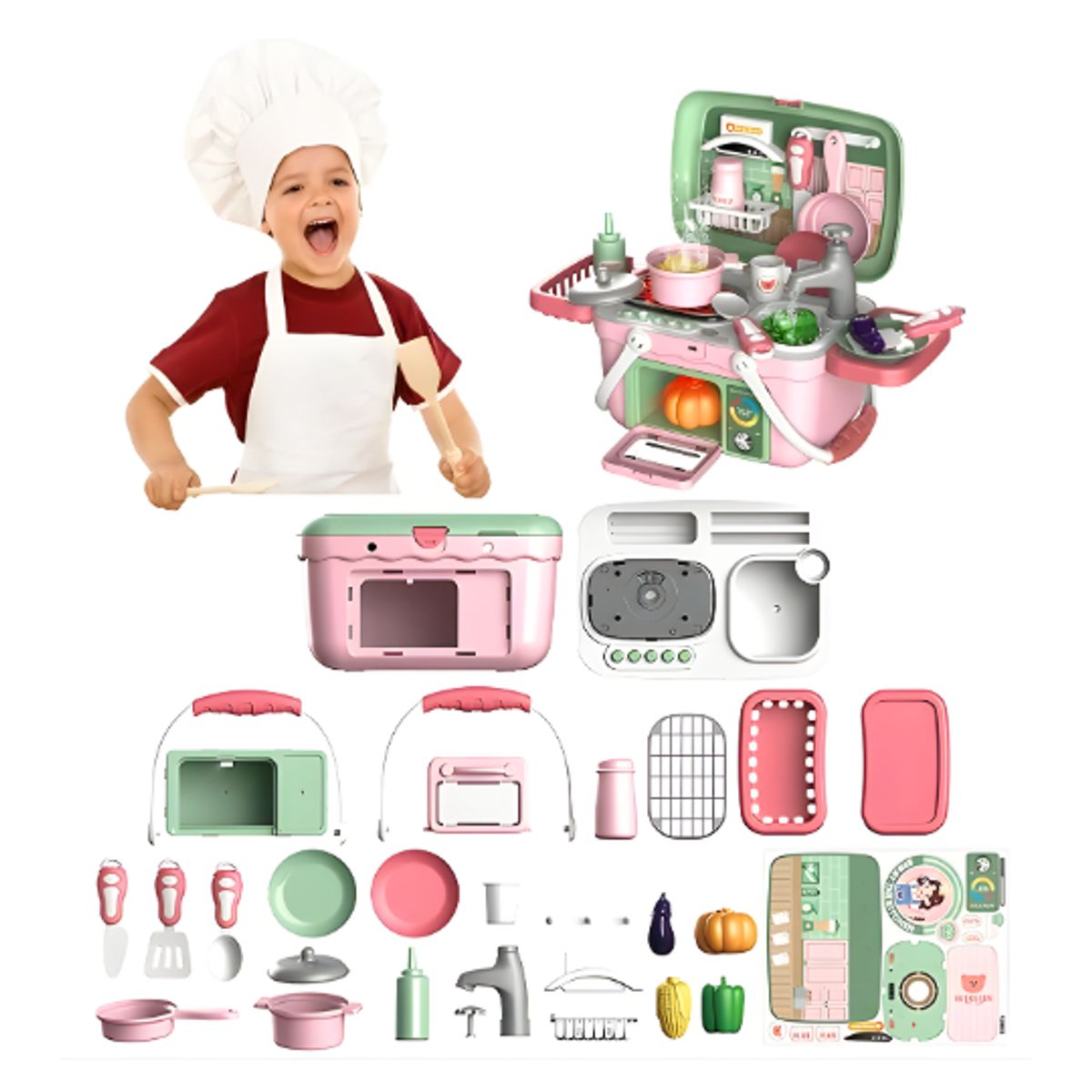 GENERICO - Juguete Didactico Kit Mini Cocina Chef Portátil 2 en 1