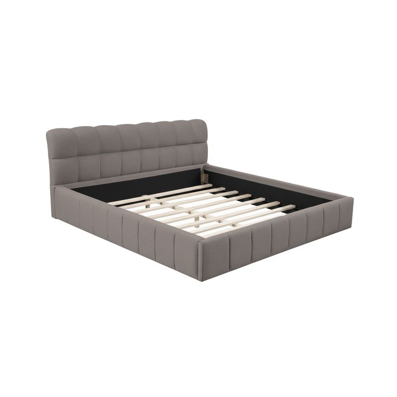 MUEBLES MACRUMO - Cama tapizada Estofa - Queen Beige oscuro