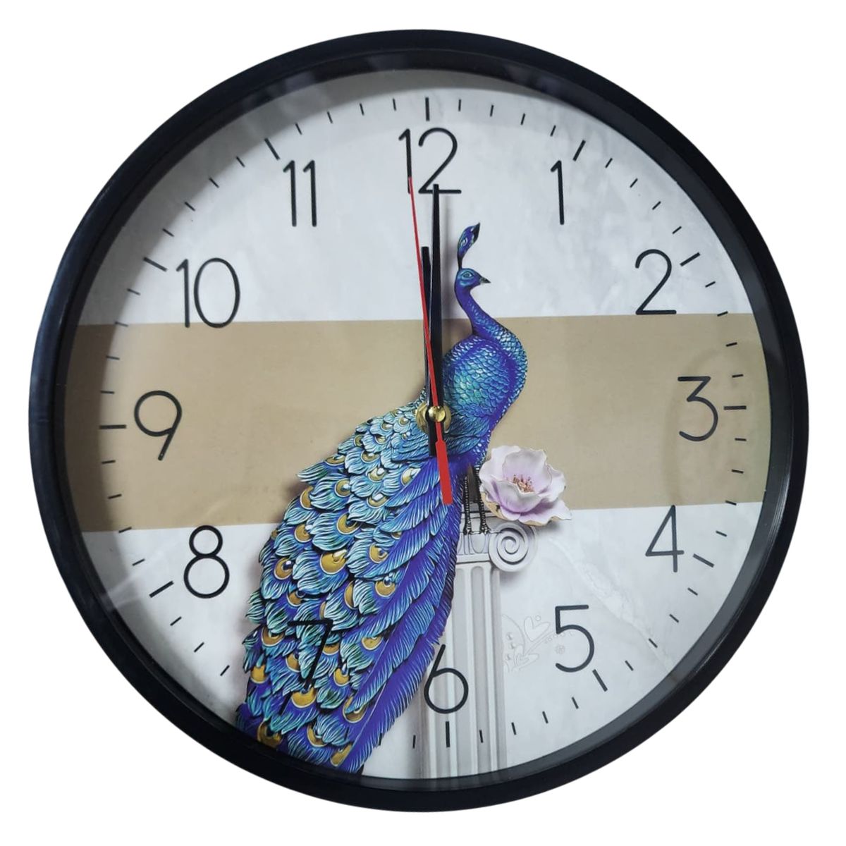 GENERICO - Reloj de pared de 27cm a pila AA - Pavo real - NEGRO