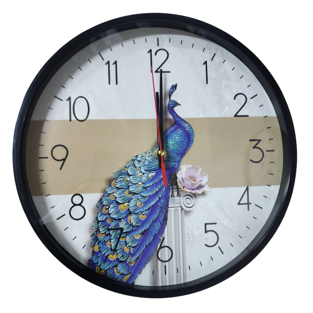 GENERICO - Reloj de pared de 27cm a pila AA - Pavo real - NEGRO