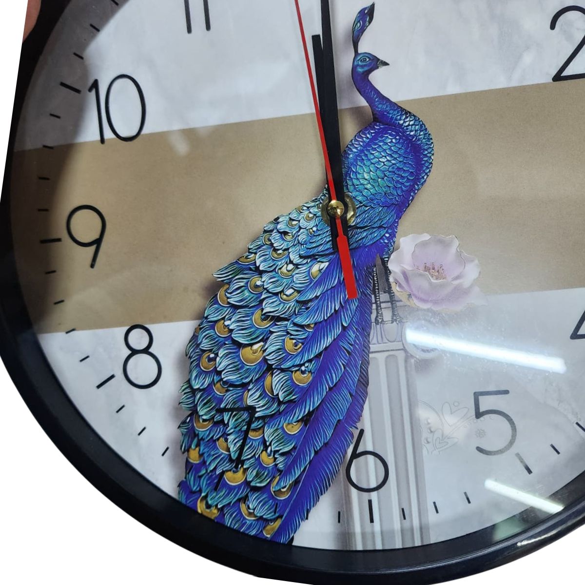 GENERICO - Reloj de pared de 27cm a pila AA - Pavo real - NEGRO