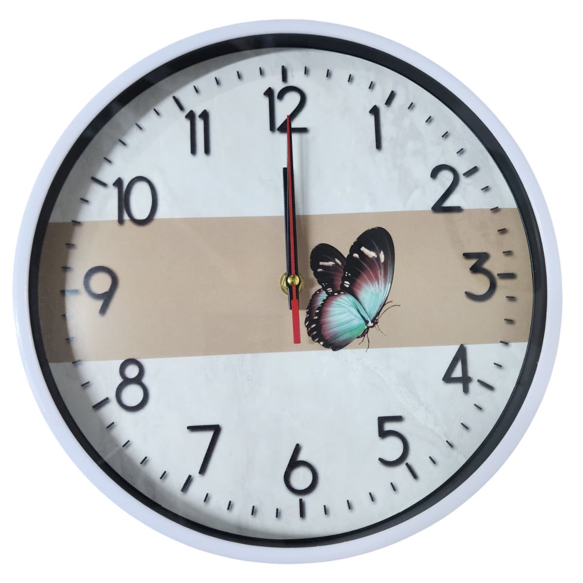 GENERICO - Reloj de pared de 27cm a pila AA - Mariposa - BLANCO