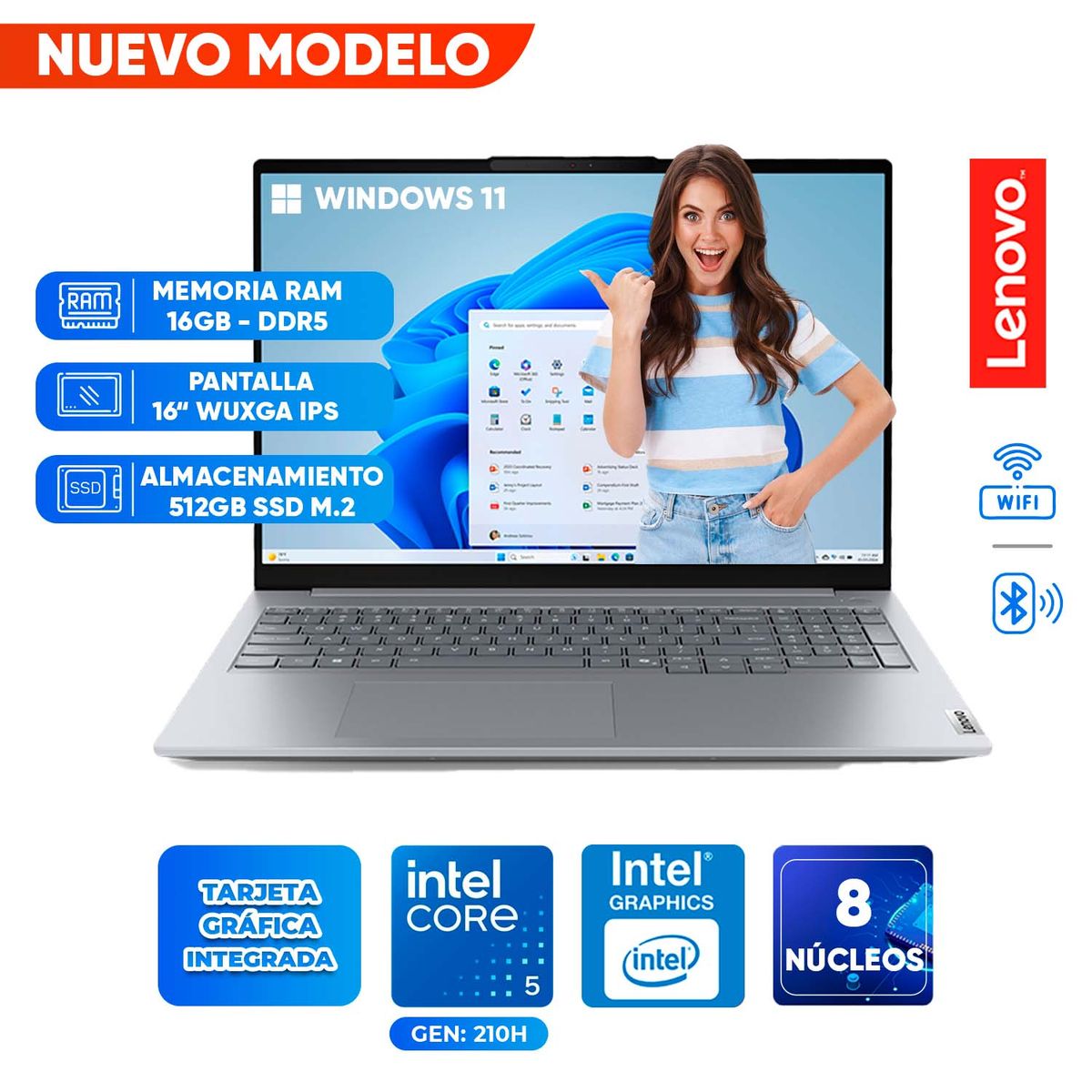 LENOVO - Laptop ThinkBook 16 G8 IRL Lenovo, Core 5 210H, 16GB DDR5, 512GB SSD, 16 WUXGA IPS