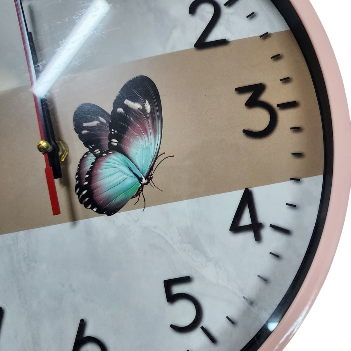 GENERICO - Reloj de pared de 27cm a pila AA - Mariposa - ROSA
